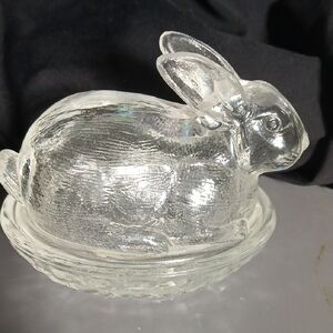 SOLD Clear Glass Rabbit Candy Dish